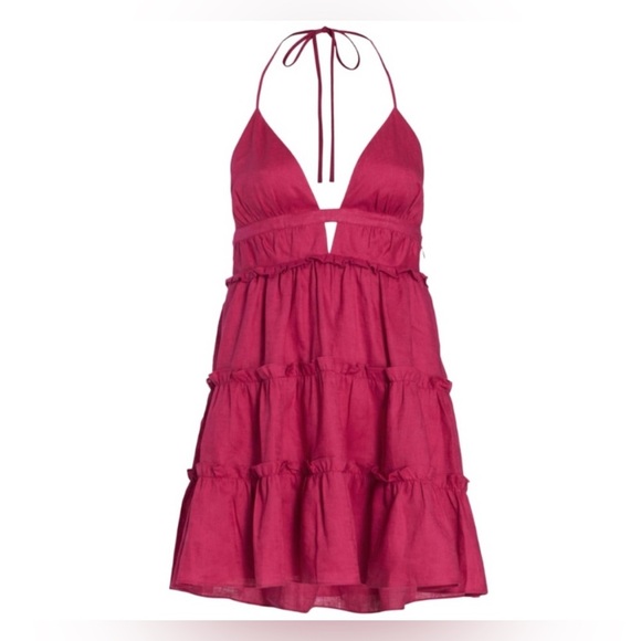 NWT Cami NYC Doris Pink Linen Tiered Babydoll Mini Dress Raspberry Small Fairy - Picture 3 of 12
